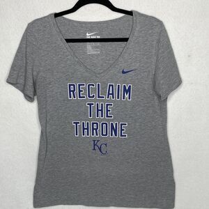 Nike Reclaim The Throne Kansas City Royals Womens Gray V-Neck Shirt Size Large